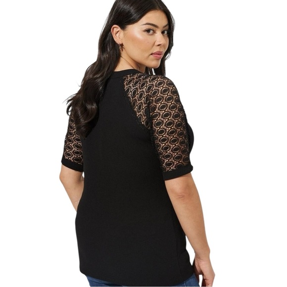 Black Ribbed Lace Raglan Tee Plus Size 5X (28) Super Soft Whimsigoth Henley Top - Picture 9 of 10